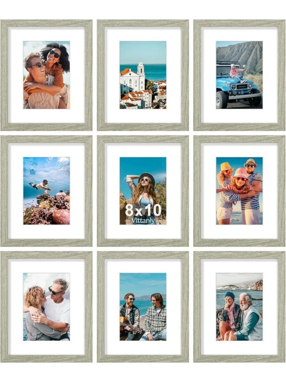 Set of 9 Rustic Driftwood 8x10 Picture Frames for Wall Mount & Tabletop Decor